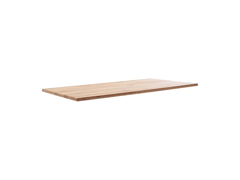  Table à manger avec bord droit coloris chêne massif naturel et pieds en métal forme croisée - longueur 220 x profondeur 100 x hauteur 76 cm  - Conforama E