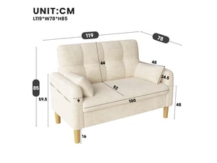 Canapé 2 places en tissu chenille beige avec rangement