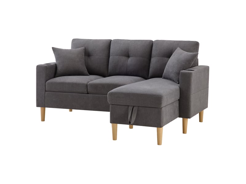  Canapé d'angle réversible 3 places modenvie avec méridienne rangement gris foncé 175 x 129 cm  - Conforama A