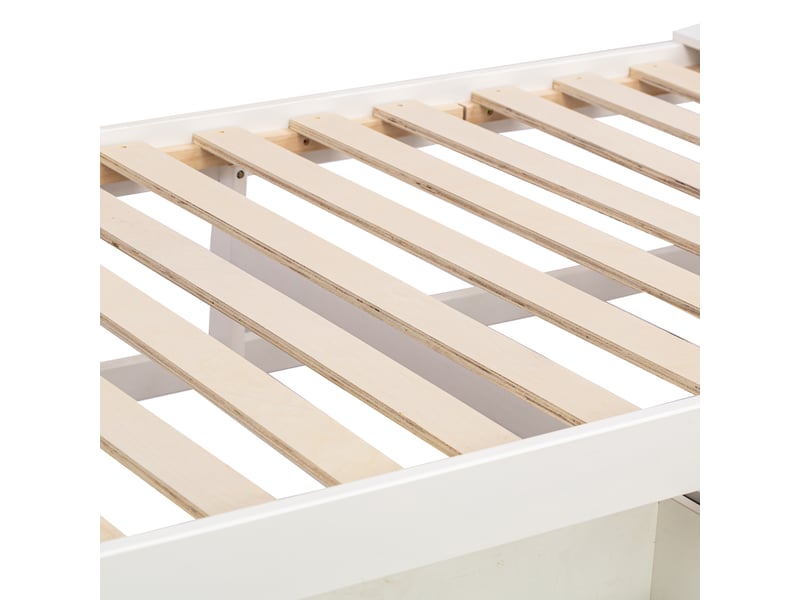  Lit simple moderne 90x190 cm avec gigogne et 2 tiroirs, bois, blanc, sans matelas  - Conforama R