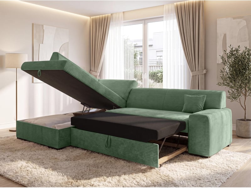  Canapé d'angle convertible lucera 260 cm avec coffre – vert sauge Lucera - Conforama C