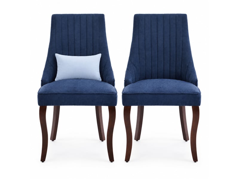  Lot de 2 chaises de salle à manger  50x64x95,5 cm, dossier haut, pieds réglables, chenille et bois, bleu  - Conforama A