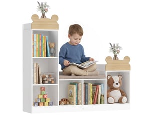 Bibliothèque enfant avec coin lecture, 3 en 1, 121x30x106cm, blanc