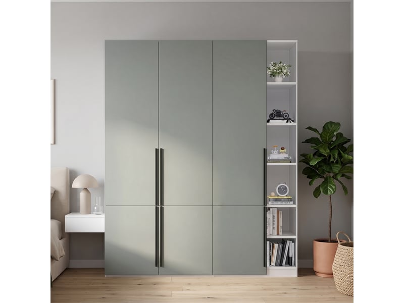  Armoire penderie 160 x 50 x 200 cm - porte pantalons coulissant - 14 compartiments de rangement - 2 barres de penderie - gris  - Conforama B