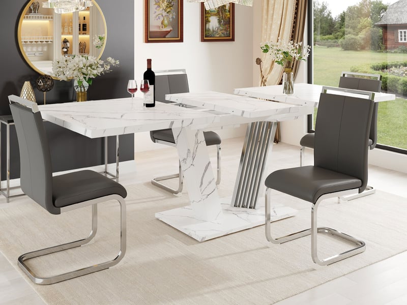 Table extensible avec plateau marbre 120-160x80x76 cm, table de cuisine blanc  - Conforama B