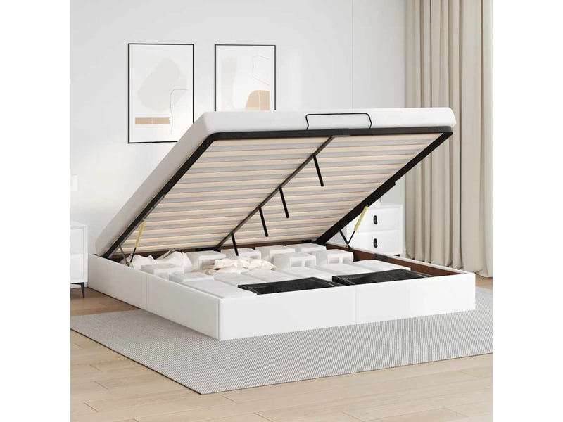  Lit adulte, lit double, cadre de lit ottoman sans matelas blanc 200x200cm similicuir cf10343  - Conforama B