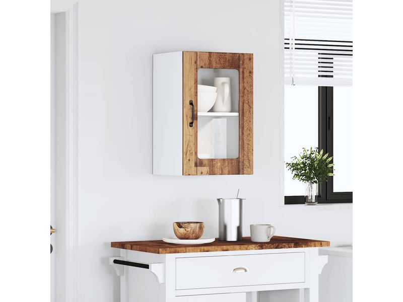  Armoire murale de cuisine avec porte en verre lucca vieux bois shl1533  - Conforama B