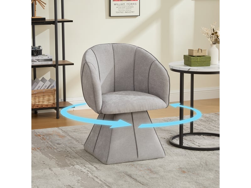  Fauteuil pivotant 360 degrés à dossier haut, accoudoirs en chenille gris  - Conforama C