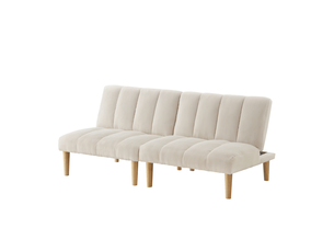 Canapé convertible 2 places 167x82x72 cm beige en velours côtelé, dossier réglable sans accoudoirs