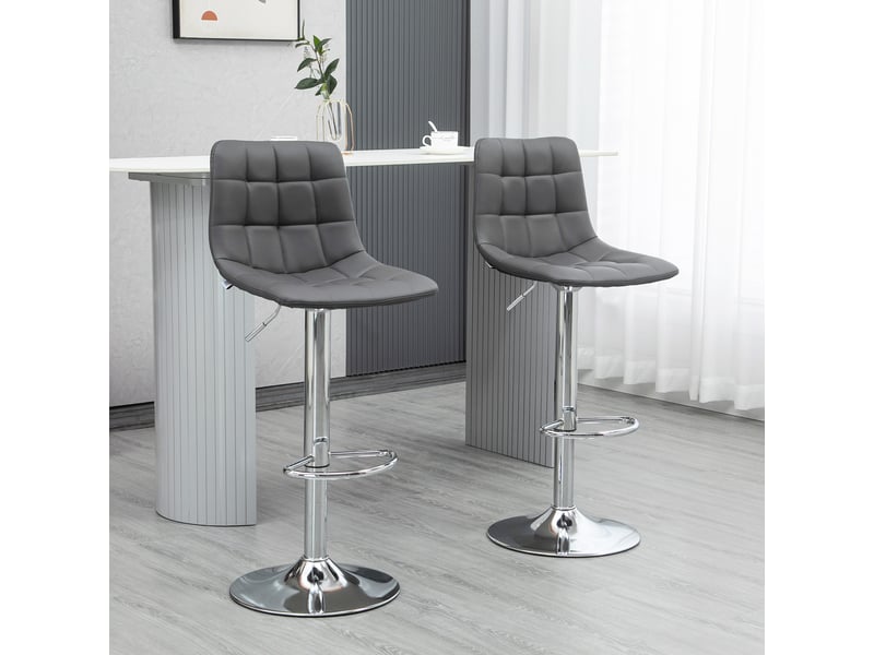  Ensemble de 2 tabourets de bar pivotants en similicuir avec dossier et repose-pieds, 42 x 45 x 89-110 cm, gris  - Conforama C