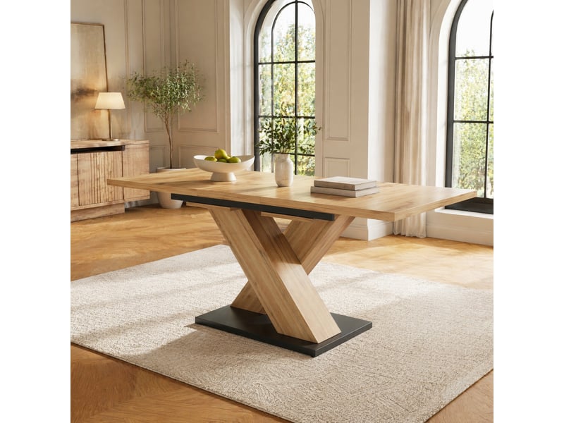  Table extensible 6 à 8 personnes avec rallonge pour salle à manger en mdf 119-158,5×80×75 cm bois naturel  - Conforama B