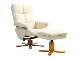 Fauteuil inclinable avec repose-pieds, dossier inclinable à 145°, pivotant à 360°, similicuir, blanc crème