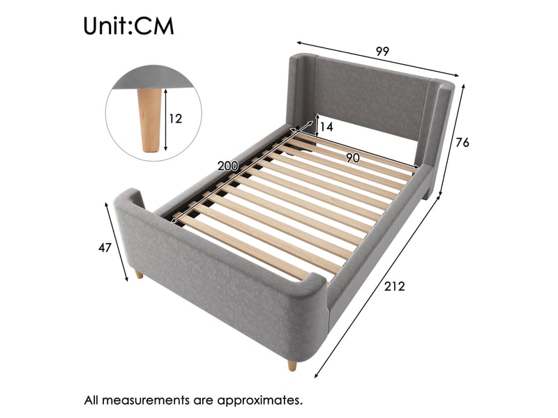 Modenvie lit enfant traineau 90x200 cm - velours à motif spatial, sommier inclus, sans matelas - gris - Conforama C