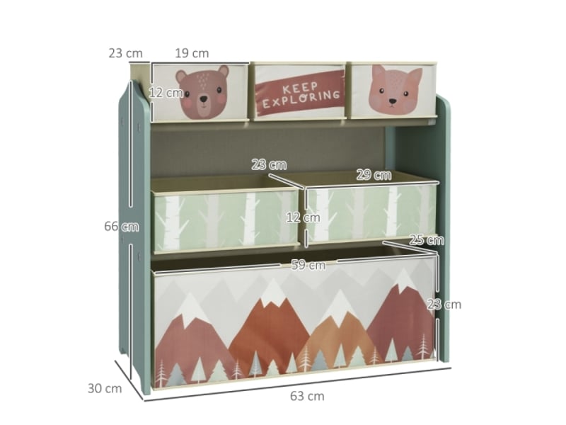  Armoire enfant verte avec 6 boîtes en tissu, motif mignon, rangement, 63x30x66 cm  - Conforama C