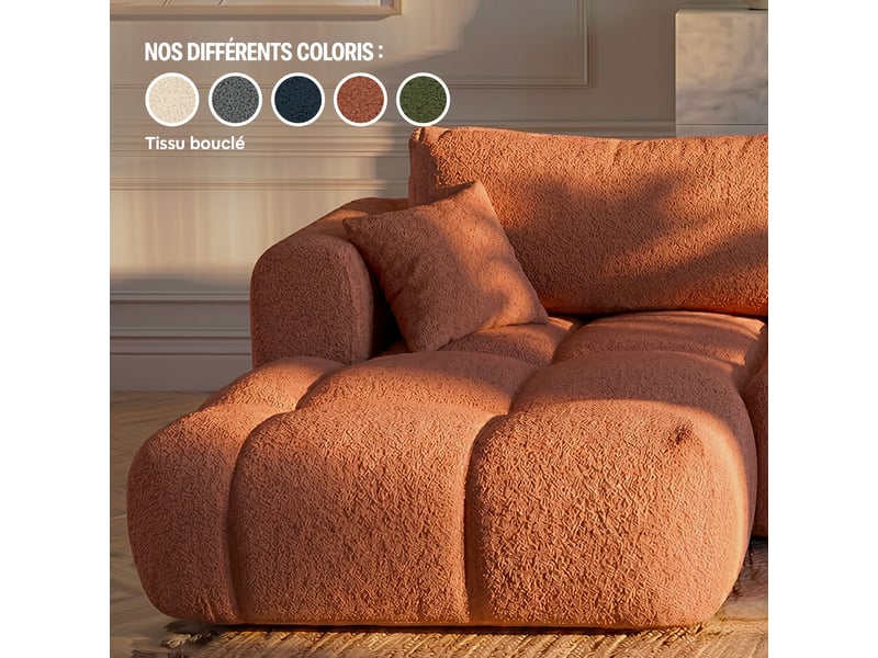  Canapé nuage angle gauche en bouclette et pin massif brique - elina - morphea Elina gauche - Conforama D