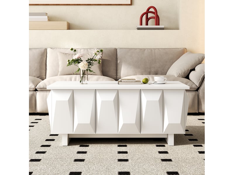  Table basse avec 3 portes 95x67x39,5 cm blanche en panneau de particules  - Conforama E