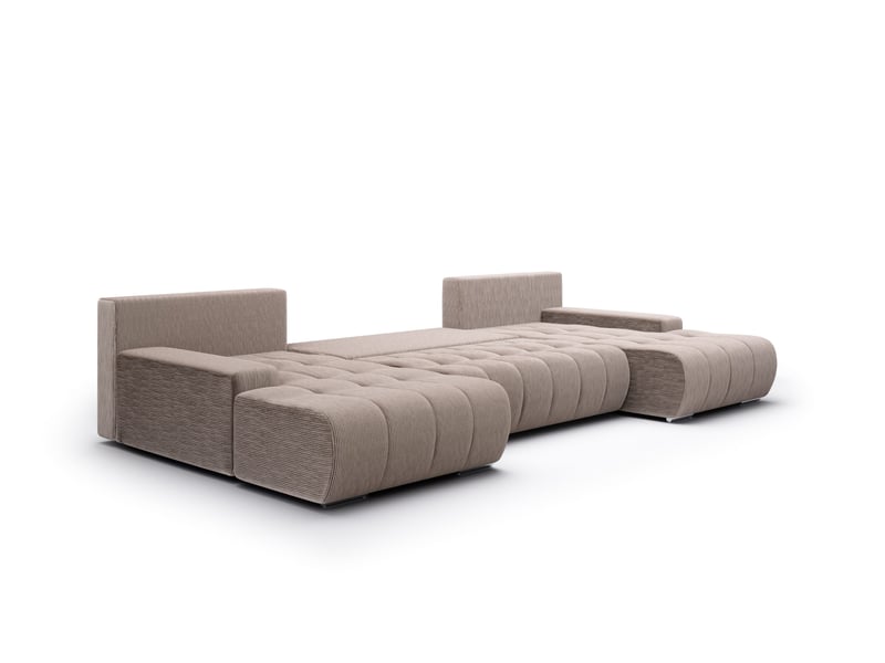  Canapé d'angle convertible velutti u velours côtelé poso crème, forme u avec coffre  - Conforama D