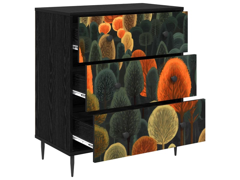  Commode chambre, meuble de rangement zaandam imprimé forêt 66 x 36,5 x 76 cm chêne noir  - Conforama C