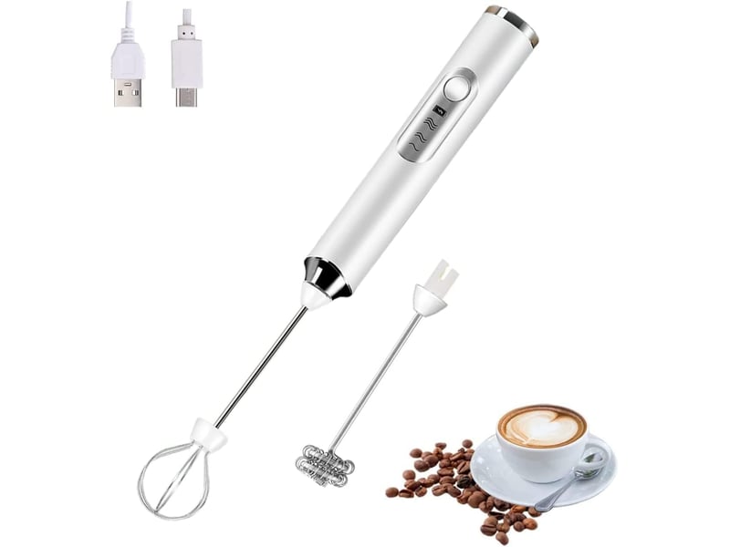  Mousseur à lait électrique portable (blanc) avec 2 têtes, fouet mélangeur à mousse rechargeable par usb, 3 vitesses, idéal pour latte, cappuccino, cho GTR03826 - Conforama A
