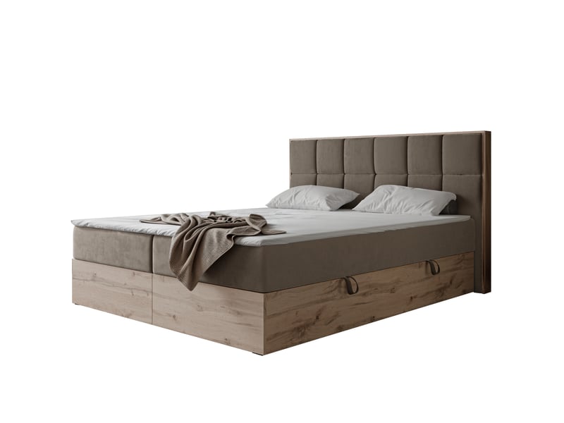 Lit adulte lavio ii - 120x200 cm - matelas ressorts + surmatelas - coffre de rangement - velours dense hydrofuge marron clair LAVIO II - Conforama A