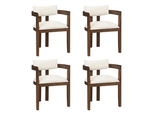 Lot de 4 chaises de salle à manger,avec accoudoirs,lin,coloris noyer