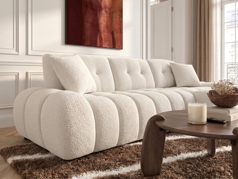 Bobochic canapé d'angle avec dossier avance recule apollon en tissu bouclette blanc angle droit APOLLON - Conforama C