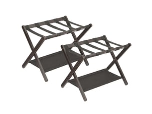 Lot de 2 porte-bagages pliant de luxe en bambou avec étagère, sangles nylon résistantes, charge 50 kg – chambre, salon, hôtel-marron