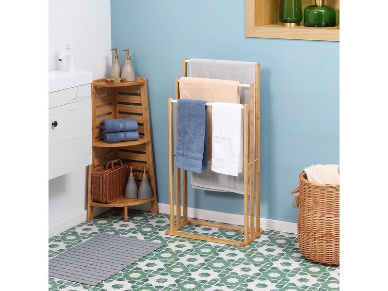  Porte-serviettes sur pied 3 barres en bambou naturel westcott  - Conforama B