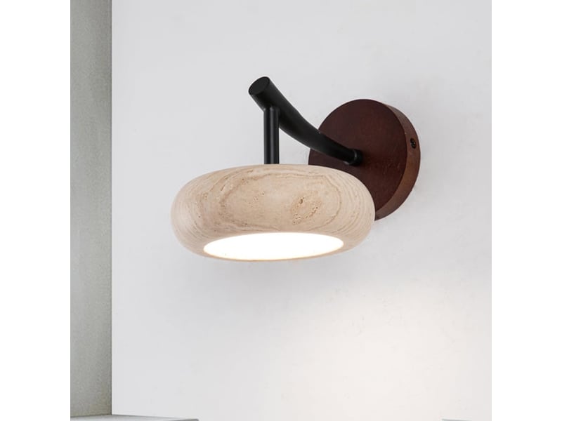  Applique murale pierre jaune travertin lampe murale pierre led lumiere base en noyer lumière chaude  - Conforama B