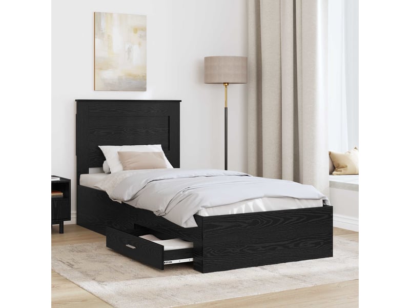  Lit simple- lit adulte -  cadre de lit chêne noir 90 x 200 cm bois d'ingénierie  - Conforama B
