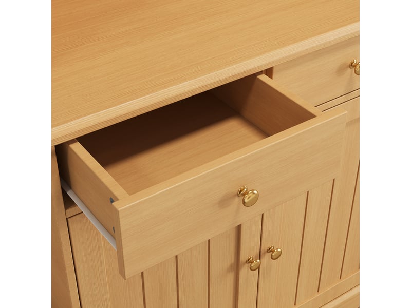 Buffet haut bois naturel avec portes vitrées et prises 120 x 40 x 191 cm Fay Lum - Conforama R