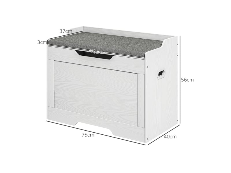  Coffre de rangement de 103 litres, banc de rangement avec charnière de sécurité, coussin d'assise, pour différentes pièces, blanc  - Conforama D