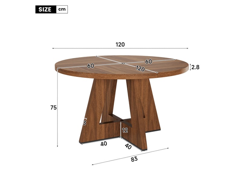  Ensemble table et chaises 4-6 pers, table ronde noyer 120cm design scandinave, 4 chaises métal effet boislin noyer  - Conforama C