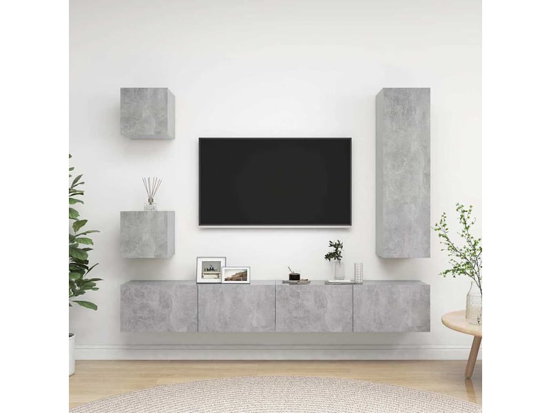  Ensemble de meuble tv - banc tv - meuble de rangement 5 pcs gris béton bois d'ingénierie  - Conforama B