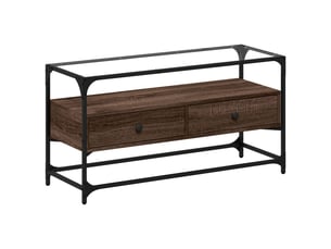 Meuble tv - banc tv - meuble de rangement avec dessus en verre chêne marron bois d'ingénierie