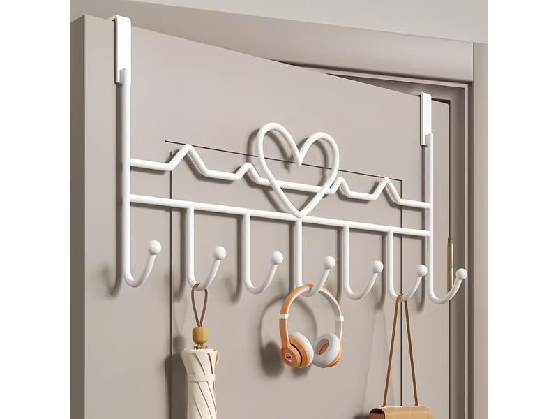  Crochets de porte en forme de cœur blanc pour économiser de l'espace - porte-manteau mural sans perçage - organiseur à suspendre pour serviettes  - Conforama D