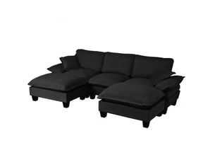 Canapé d'angle modulaire u 264x155x90 cm, 5 places, deux poufs mobiles, 2 coussins, chenille, noir