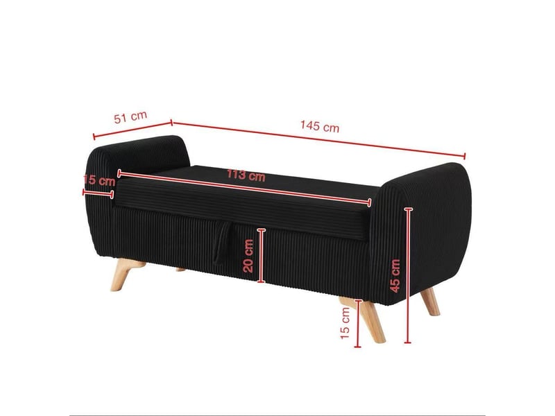Banquette pliable en velours côtelé avec rangement, pieds en bois, 145 cm, pour chambre salon entrée - Conforama D