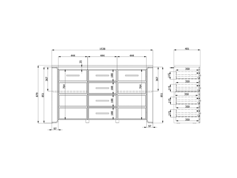  Buffet barone, armoire 4 tiroirs, 154x41x88h cm blanc Barone - Conforama D