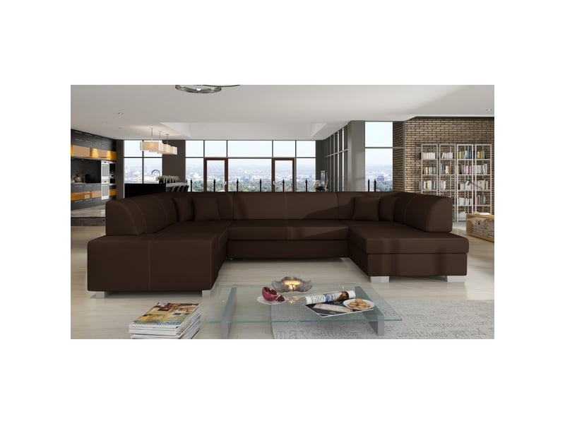  Canapé panoramique en u chocolat convertible 6 places havane ressorts ondulés  - Conforama B