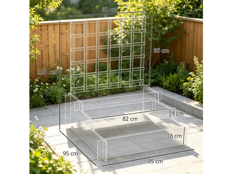  Jardinière surélevée 3 niveaux en bois avec treillis, 95 x 95 x 110 cm, pour cultiver fleurs et herbes  - Conforama C