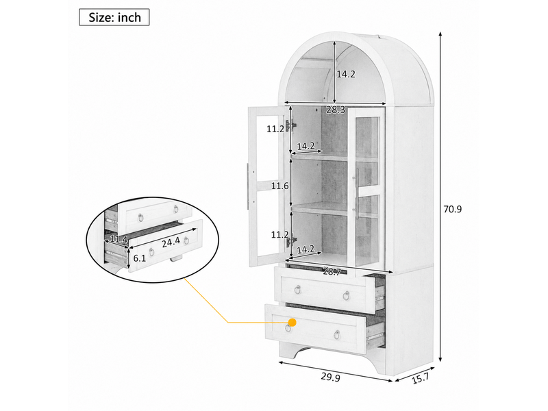  Buffet haut 76x40x180 cm, avec portes en verre et rangements en mdf noir, style moderne  - Conforama C