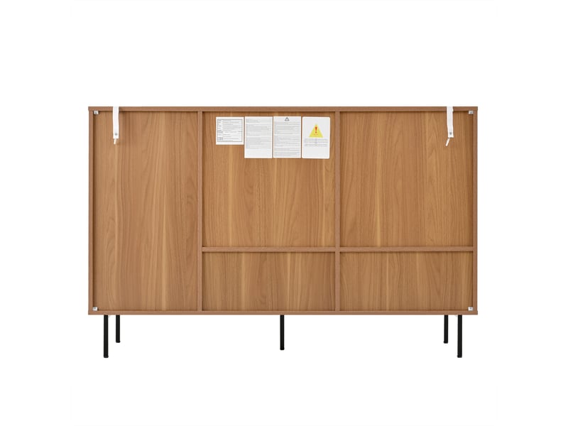  Buffet et enfilade avec 2 portes coulissantes, 3 tiroirs et étagères réglables, pour salon et salle à manger, en panneaux de particules, 140×37×91 cm, naturel - uvrion  - Conforama E