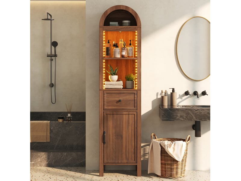  Colonne de salle de bain 40x30x163 cm noyer avec led rgb et tiroir  - Conforama E
