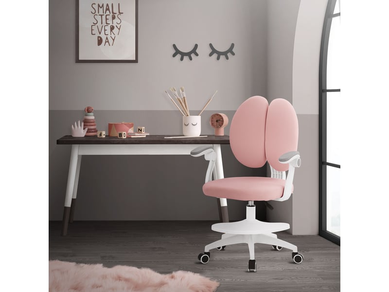  Ml-design chaise de bureau pour enfant 95-107 cm rose avec dossier divisé et repose-pieds siége d'étude ergonomique pivotant 360° hauteur réglable accoudoirs rabattables tissu respirant confortable  - Conforama B