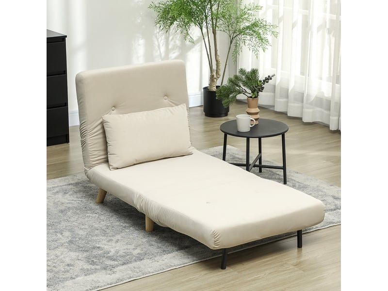  Fauteuil convertible en lit d’appoint 72x78x79 cm, dossier réglable 6 positions, beige sans matelas  - Conforama B