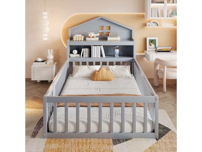  Lit avec rangement 90x200cm coloris gris bois massif lit enfant gris - Conforama D