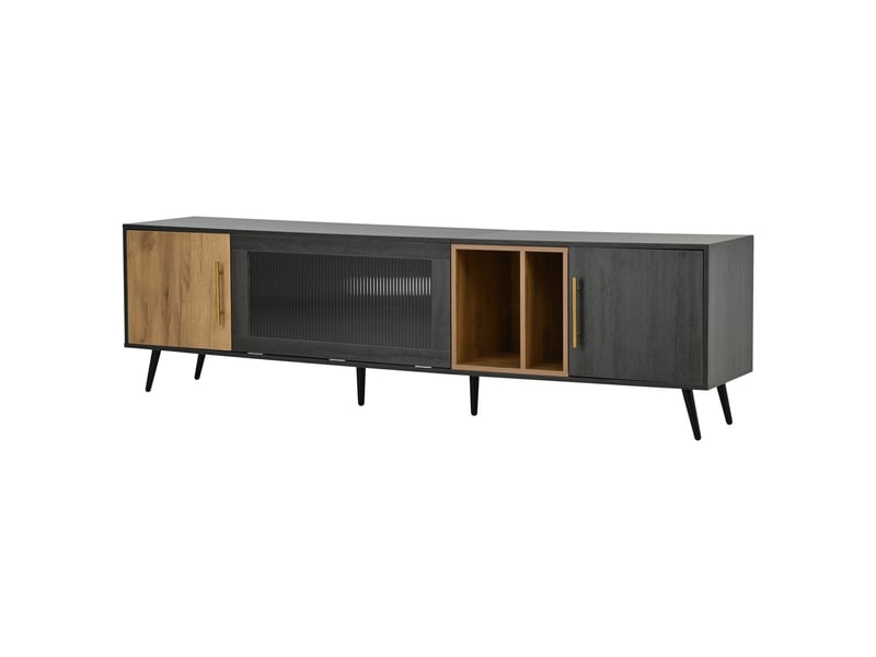  Meuble tv avec 3 portes, niche et passe-câbles pour salon 200×40×55,5 cm en mdf gris et marron  - Conforama A