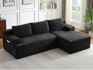 Canapé d'angle réversible convertible <strong>BIQZUYA</strong> <strong></strong> 4 places Velours côtelé noir avec coffre de rangement