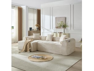 Canapé d'angle compressé gauche fixe MODENVIE  4 places Tissu beige